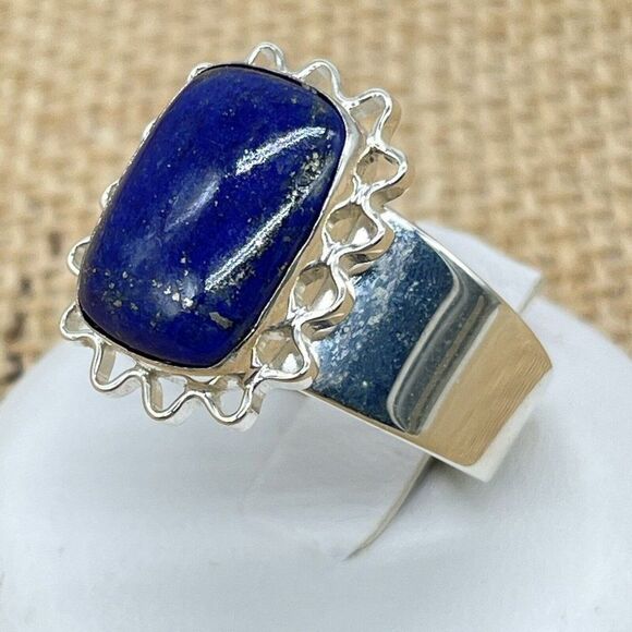Jay King Sterling Silver Lapis Ring Cushion Cut Lattice Design Size 9.5 Signed - Picture 2 of 10